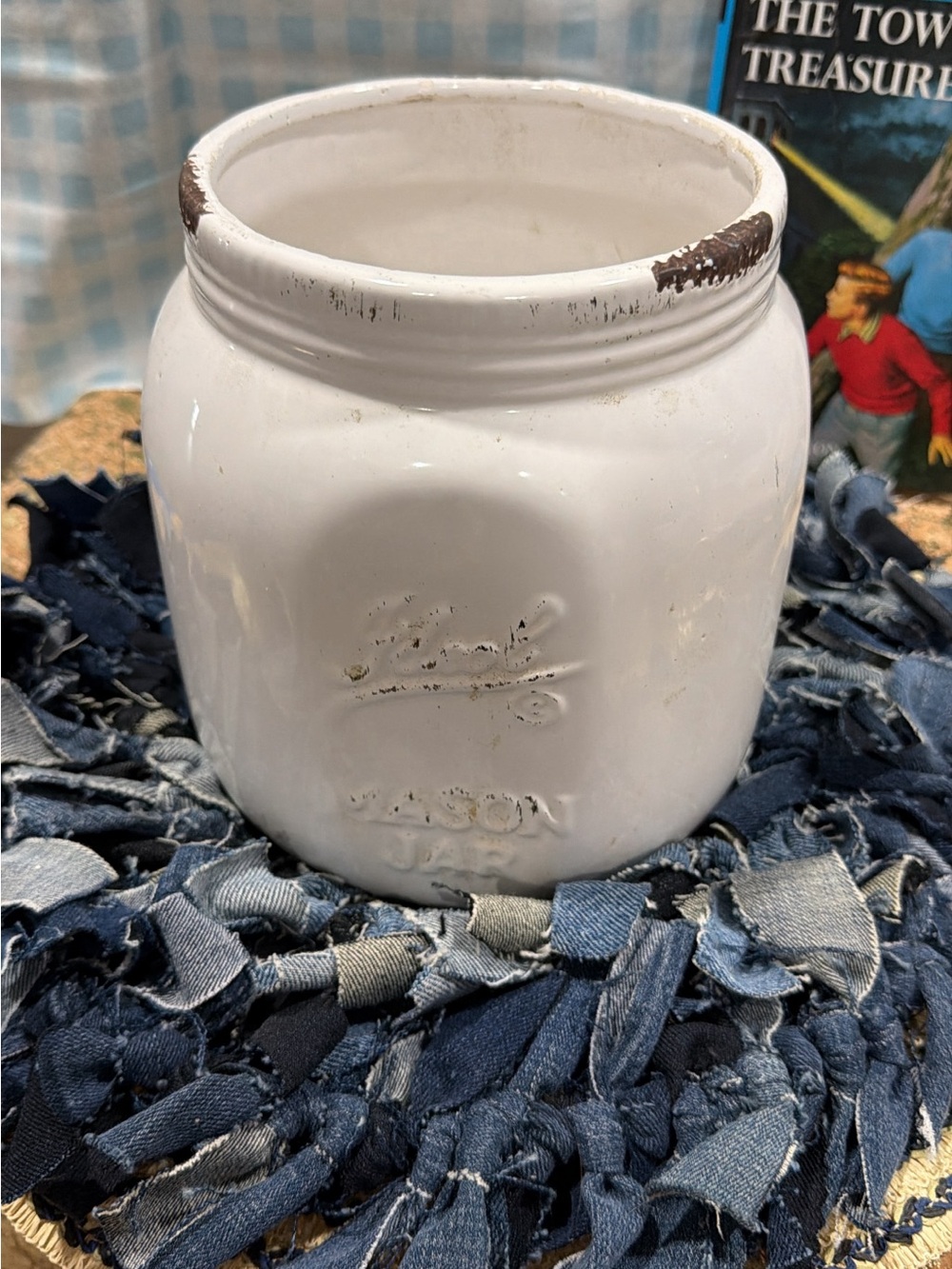 White Mason Jar Ceramic Vase - Rustic Kitchen farmhouse